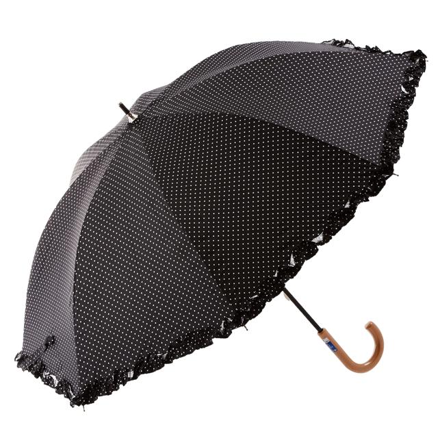 【6474.ピンドット共フリル】 晴雨兼用傘 47cm ATTAIN アテイン  通販 日傘 手開き 8本骨 47センチ レディース 婦人用 紫外線対策 UV対策 黒 ブラック シルバーコーティング 紫外線対策 UV対策
