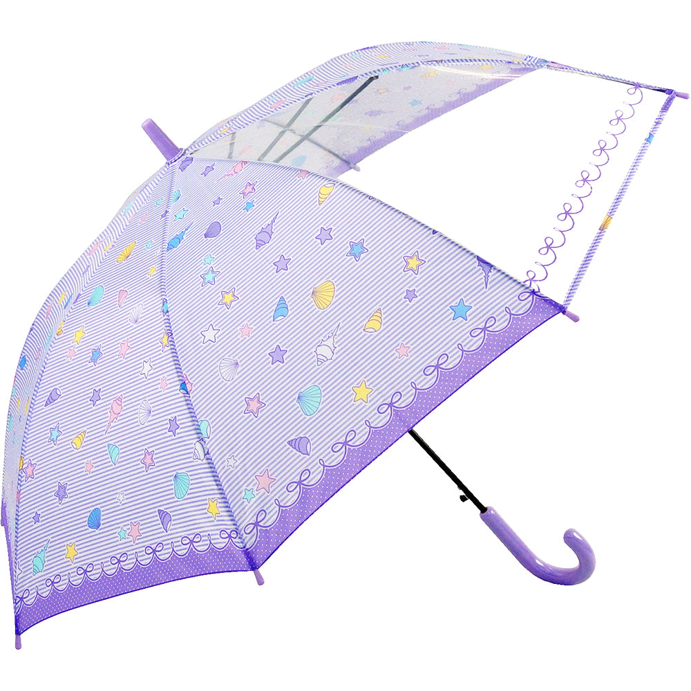 【1353シェルパープル・at08】 傘 子供 55cm 通販 キッズ 55 おしゃれ キッズ傘 55センチ かわいい ジャンプ傘 長傘 雨傘 かさ カサ 透明窓付き 子供用 子ども 女の子 女子 女児 ガール 小学生 小学校 通学 児童 1コマ