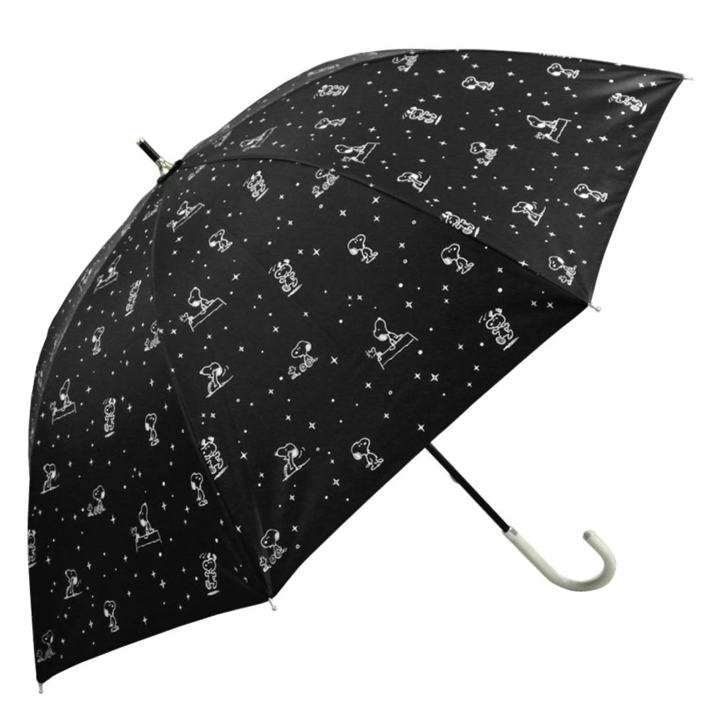【スヌーピー黒・長傘47cm】 傘 レディース ブランド 長傘 通販 晴雨兼用傘 約 50cm 47cm アテイン おしゃれ 日傘 手開き 耐風傘 強風 グラスファイバー骨 キャラクター グッズ ミッキー プーさん スヌーピー