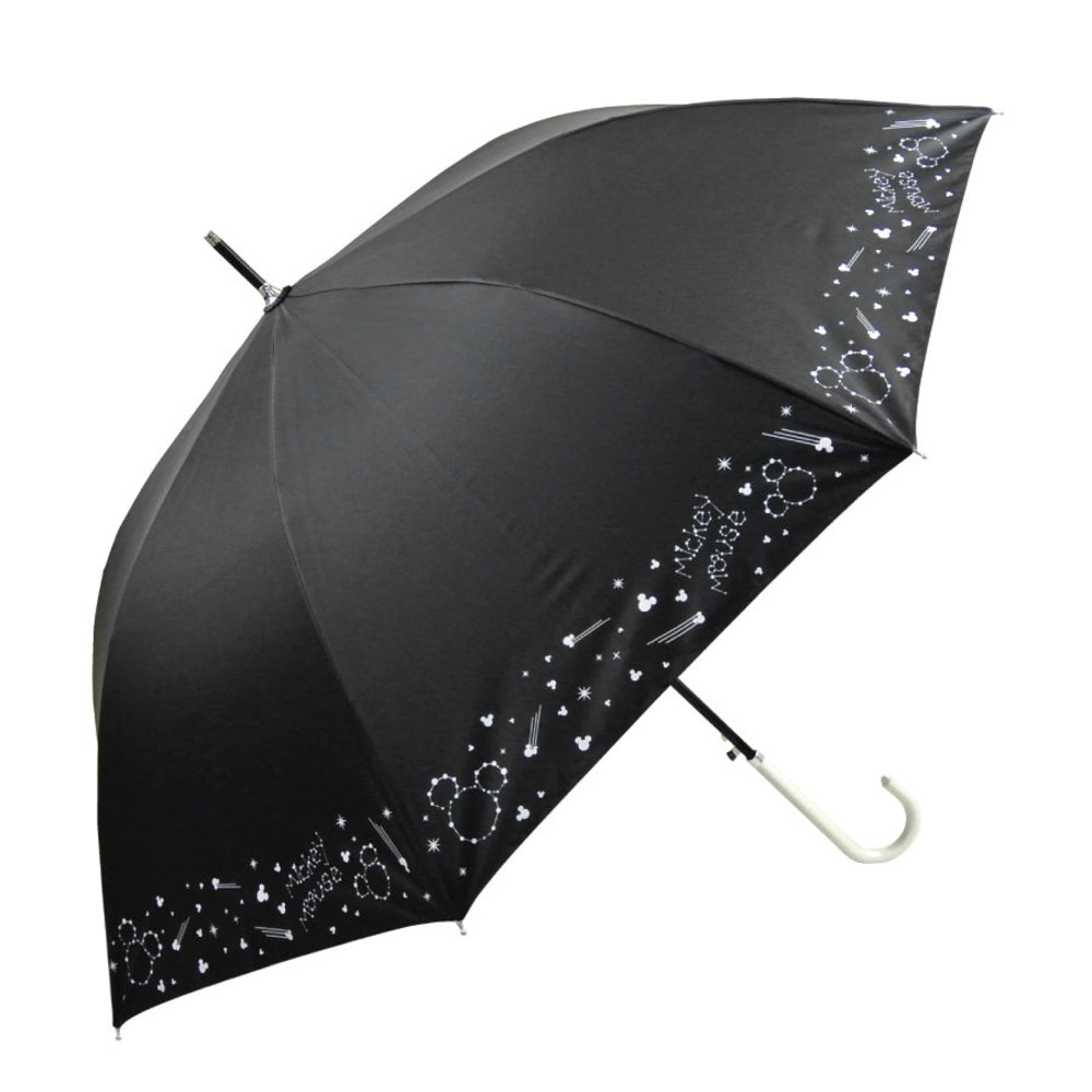 【ミッキー黒】 傘 レディース ブランド 長傘 通販 晴雨兼用傘 約 60cm 58cm アテイン おしゃれ 日傘 ジャンプ傘 耐風傘 強風 グラスファイバー骨 キャラクター グッズ ミッキー プーさん スヌーピー