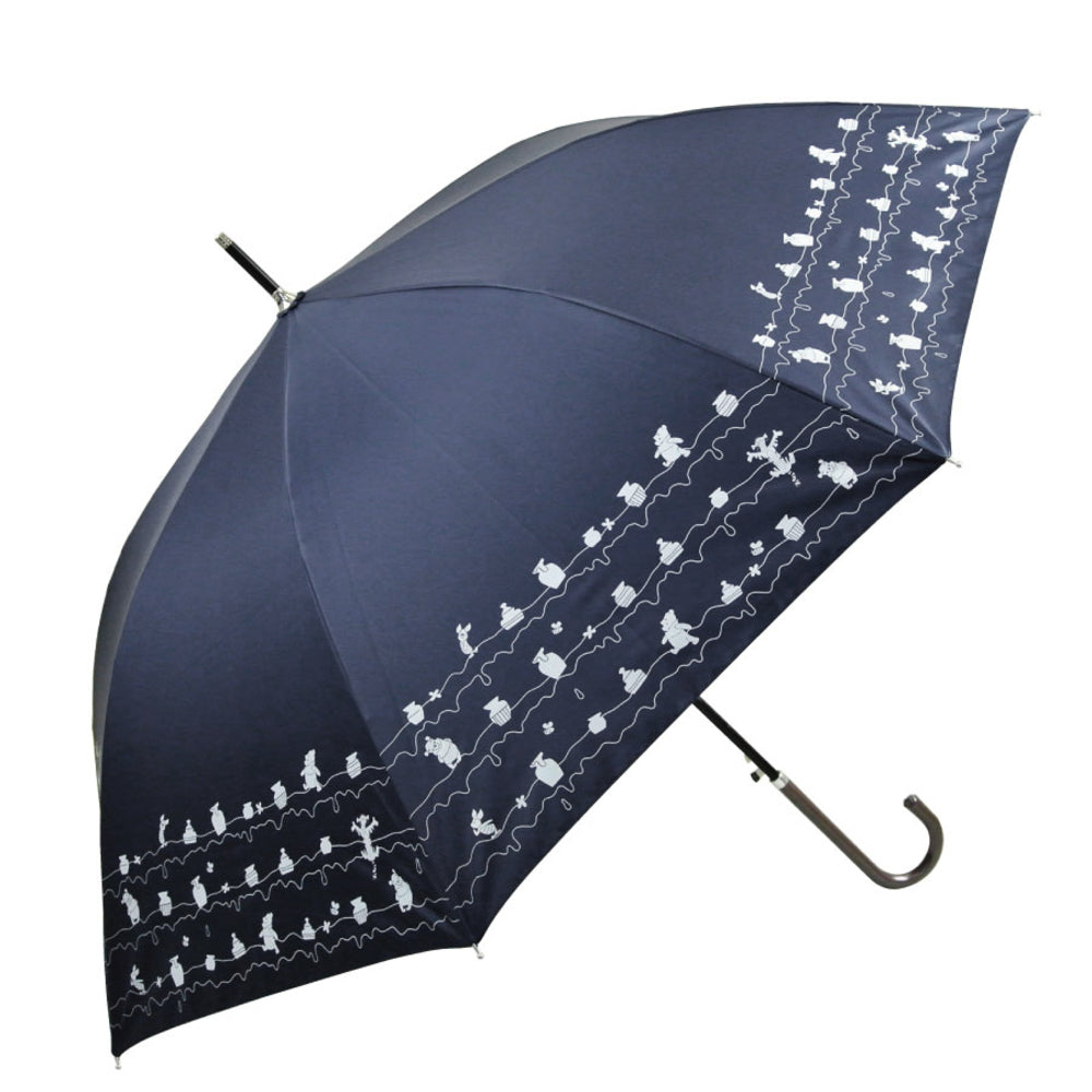 【くまのプーさん紺・長傘58cm】 傘 レディース ブランド 長傘 通販 晴雨兼用傘 約 60cm 58cm アテイン おしゃれ 日傘 ジャンプ傘 耐風傘 強風 グラスファイバー骨 キャラクター グッズ ミッキー プーさん スヌーピー