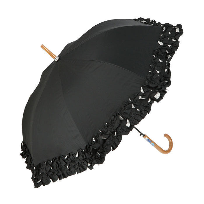 【ドットローズシルバー・長傘58cm】 日傘 フリル 通販 58cm レディース ジャンプ傘 晴雨兼用 UVカット 遮光 ワンタッチ傘 ジャンプ  ワンタッチ 折れにくい 雨傘 傘 長傘 グラスファイバー 親骨 ATTAIN アテイン 晴雨兼用傘