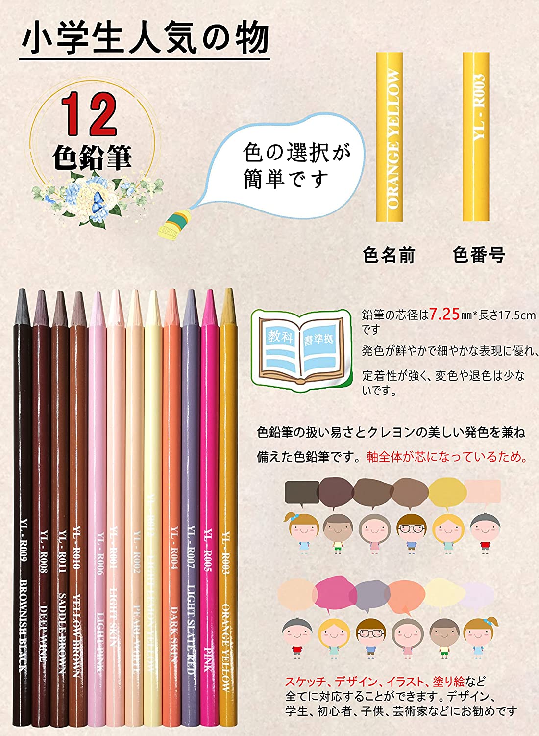 色鉛筆 12色セット 油性色鉛筆 プロ専用ソフト芯色鉛筆セット 子供から大人、アーティストまで理想的な塗り絵と絵画に 持ち運び便利