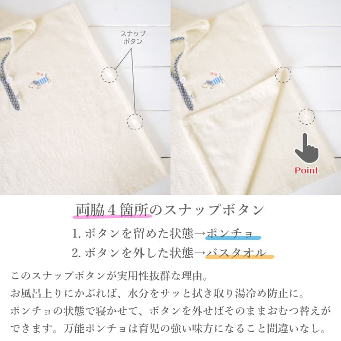 オーガニックコットン バスローブ ポンチョ フード付き バスタオル ライオン