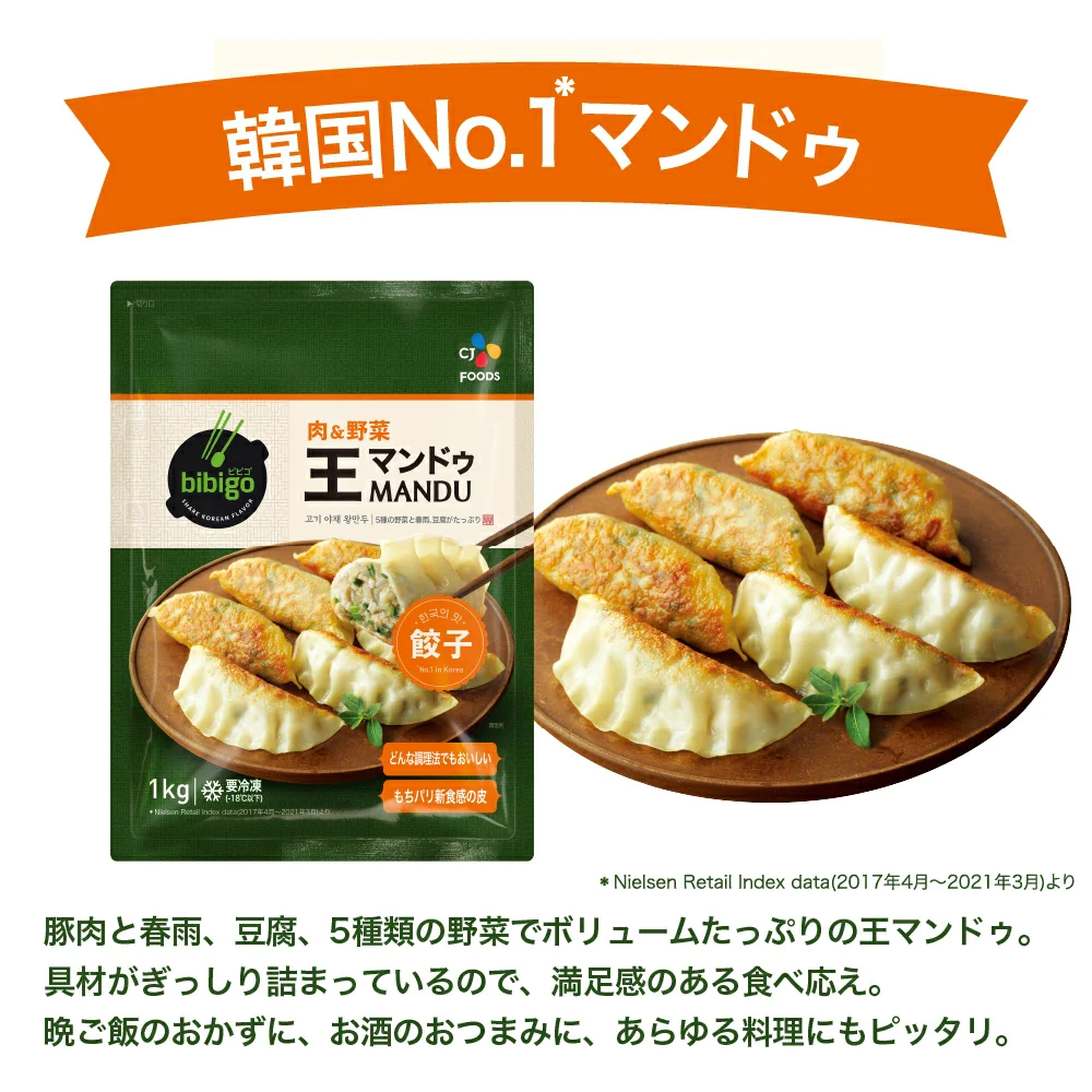 bibigo 王マンドゥ 合計2kg！(肉＆野菜 1kg 1袋、キムチ 1kg 1袋)餃子 ビビゴ【公式】【ゲリラセール】