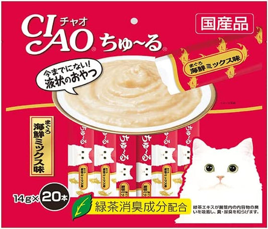 チャオ (CIAO) 猫用おやつ ちゅ~る まぐろ 海鮮ミックス味 20本　赤