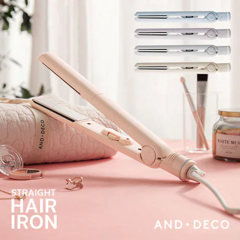 ヘアアイロン ストレートアイロン マイナスイオン 瞬間50秒 海外対応 プロ仕様230℃ パウダーピンク AND・DECO