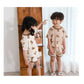 【ベージュ100cm】 パジャマ キッズ ベビー 子供服 男の子 女の子 クマ くま テディベア パジャマ 部屋着 寝巻 半袖 短パン 夏 セットアップ 上下セット かわいい おしゃれ 韓国　韓国子供服
