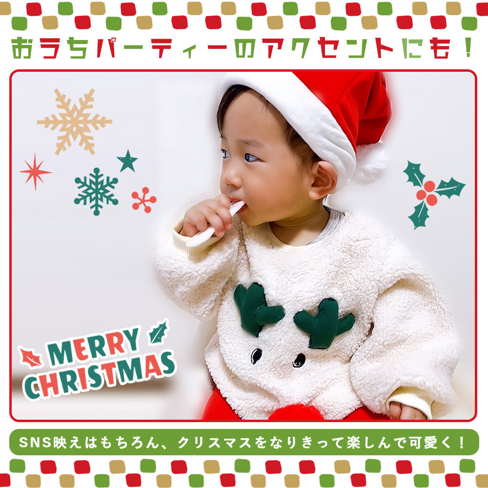 【80cm】 サンタ コスプレ クリスマス トナカイ 着ぐるみ ロンパース 3点セット ベビー コスチューム ベビー服 赤ちゃん 写真撮影用 キッズ 誕生記念 新生児服 サンタクロース あったか カバーオール 男の子 女の子