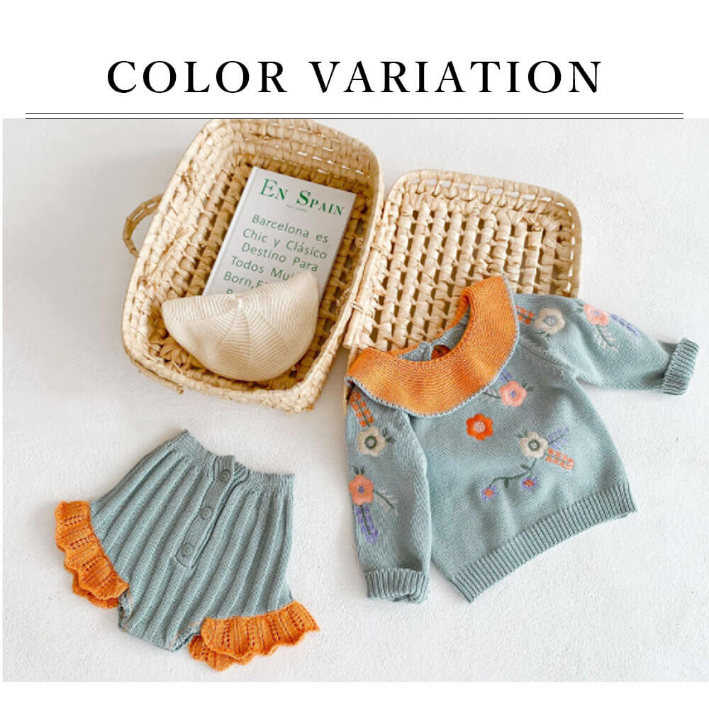 【73cm】 セットアップ ベビー ニット 子供服 ベビー服 女の子 刺繍 パンツ 長袖 上下セット ギフト プレゼント 綿