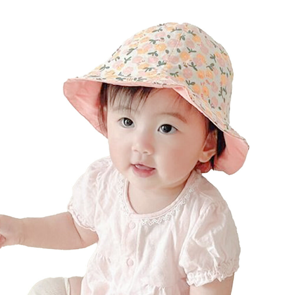 【ピンク】 ベビー帽子 キッズ ベビー 帽子 リバーシブル 花柄 チューリップハット 赤ちゃん フラワー 赤ちゃん帽子 ハット 日よけ UV対策 紫外線対策 子供用 UVカット 男の子 女の子 子供 6ヶ月 1歳 2歳 3歳 在庫処分