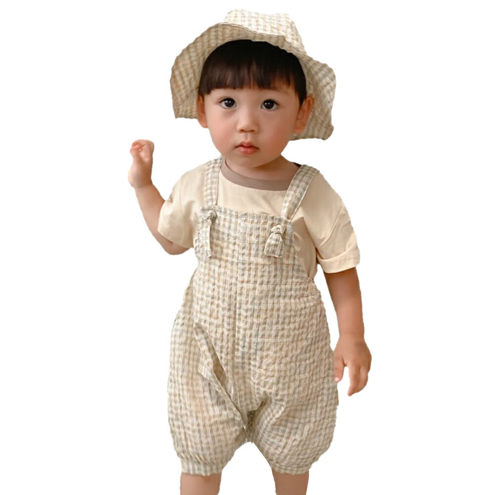 【ブラウン66cm】 ベビー キッズ  3点セット 帽子 Tシャツ サロペット 夏 コーディネート 服 ロンパース ナチュラル くすみカラー 男の子 女の子 ギフト プレゼント