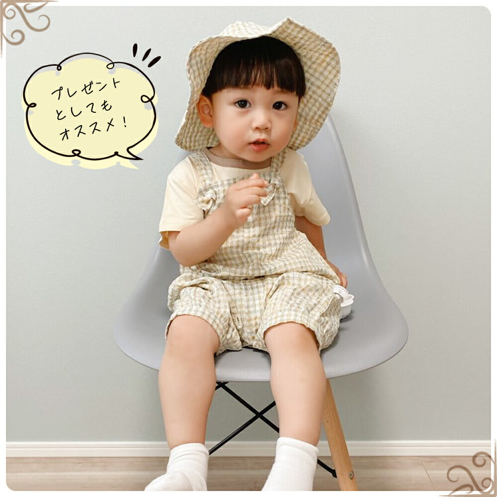 【ブラウン66cm】 ベビー キッズ  3点セット 帽子 Tシャツ サロペット 夏 コーディネート 服 ロンパース ナチュラル くすみカラー 男の子 女の子 ギフト プレゼント