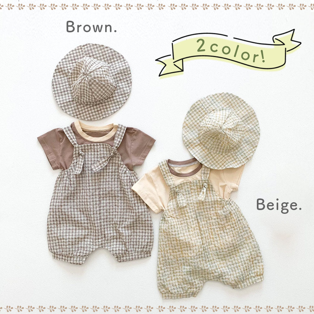 【ブラウン66cm】 ベビー キッズ  3点セット 帽子 Tシャツ サロペット 夏 コーディネート 服 ロンパース ナチュラル くすみカラー 男の子 女の子 ギフト プレゼント