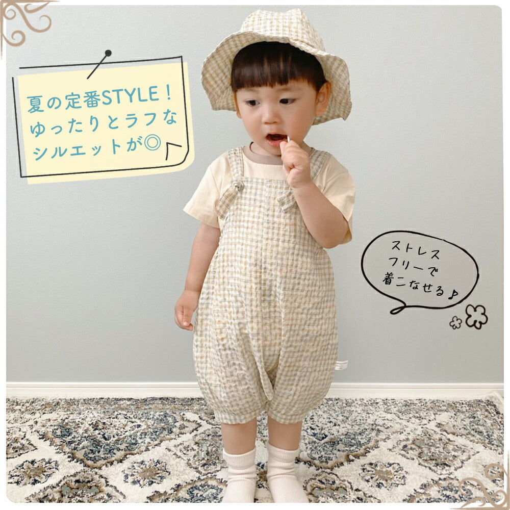 【ブラウン66cm】 ベビー キッズ  3点セット 帽子 Tシャツ サロペット 夏 コーディネート 服 ロンパース ナチュラル くすみカラー 男の子 女の子 ギフト プレゼント