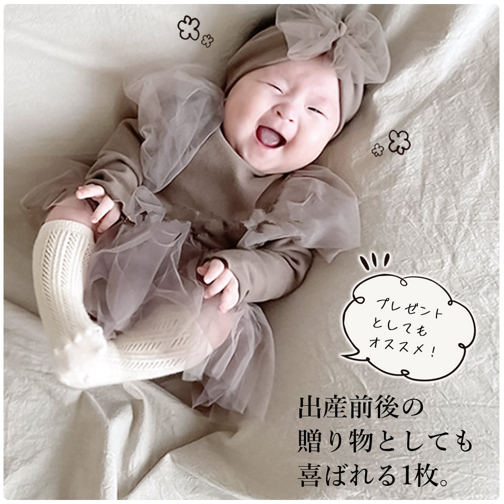 【ホワイト（長袖）66cm】 ベビー ワンピース ロンパース ドレス 半袖 長袖 ベビードレス ベビー服 女の子 チュール 66 73 80 90 セレモニードレス お宮参り 新生児 フォーマル 結婚式 赤ちゃん 誕生日 入園式