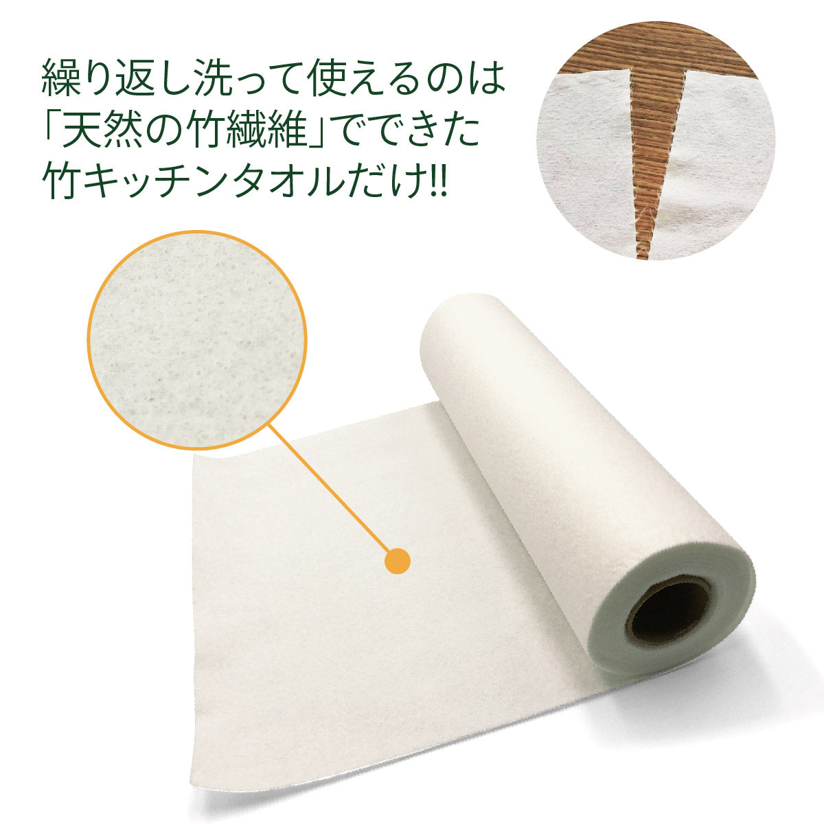 繰り返し洗って使える 竹キッチンタオル！1ロール 1600回使用可能