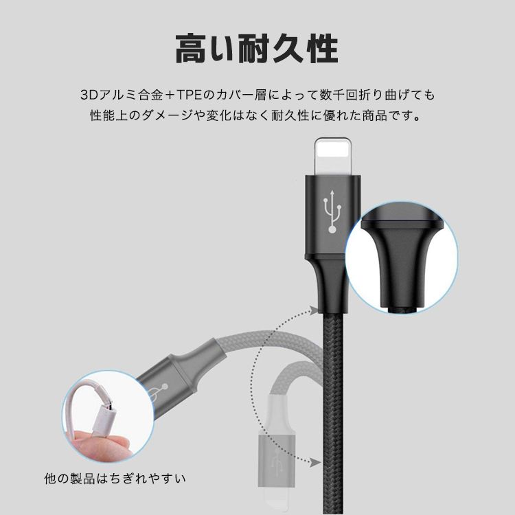 3in1ケーブル ライトニングケーブル Micro USB Type C ケーブル Baseus iPhone 充電ケーブル 3A急速充電 baseus-003