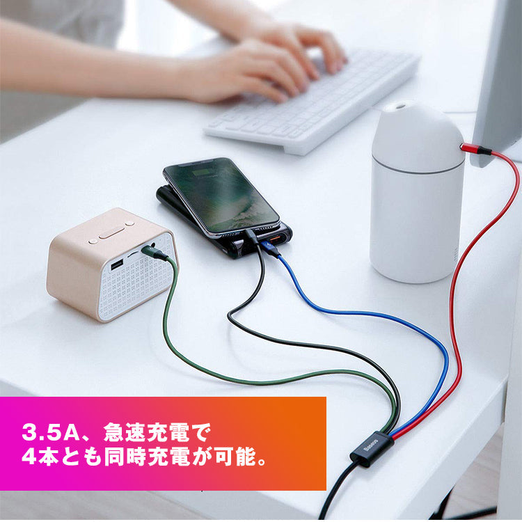 4in1ケーブル ライトニングケーブル Micro USB Type C ケーブル Baseus 充電ケーブル 3A急速充電