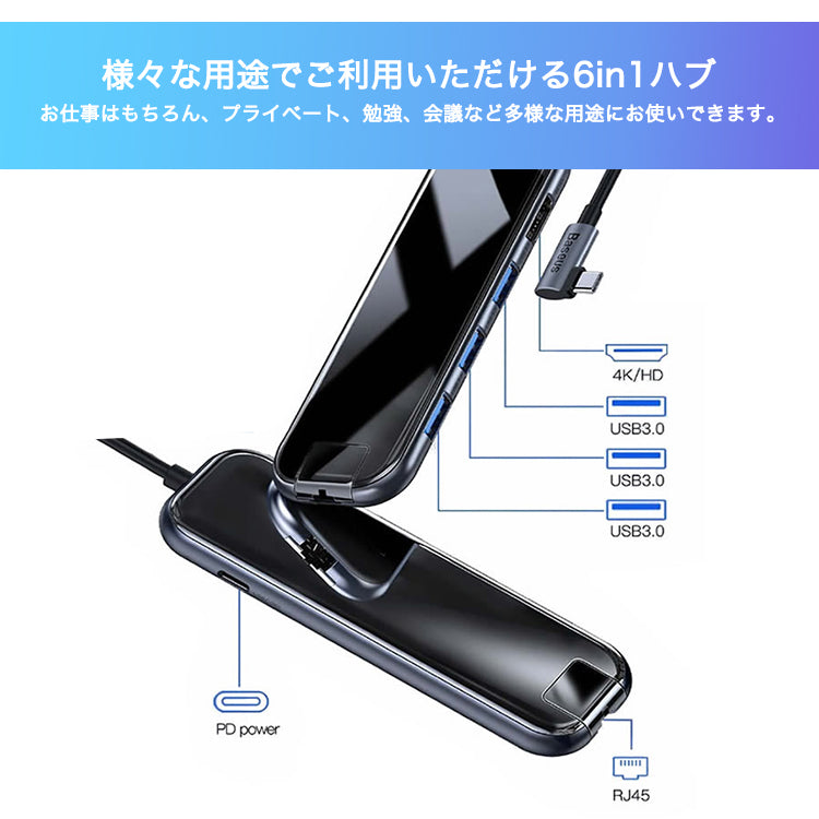 USB Type C ハブ 6in1 60W PD充電ポート baseus-020