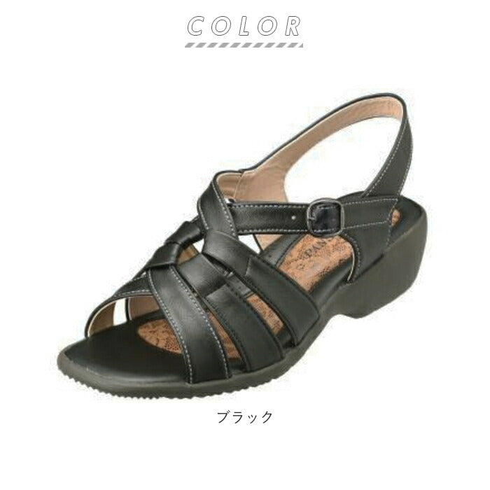 【ブラック・Lサイズ】 サンダル レディース 夏 通販 履きやすい ストラップサンダル パンジー pansy 歩きやすい 疲れにくい ローヒール おしゃれ シンプル サマーサンダル 軽量 軽い 抗菌 バックストラップ
