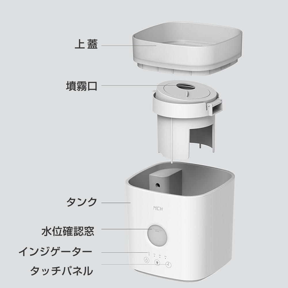 超音波加湿器 wacca(輪っか) 超音波式 加湿器 ホワイト ナイトライト付き アロマディフューザー