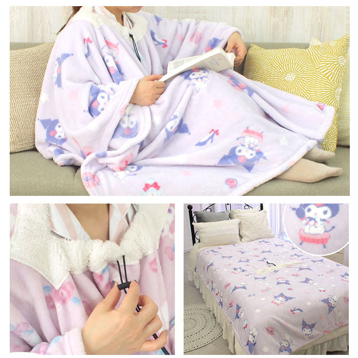 【マイメロディ】 着る毛布 通販 キャラクター ロング丈 ブランケット パジャマ 部屋着 ボア 軽い 2way シングル 洗える ひざかけ ふわふわ もこもこ サンリオ 冬