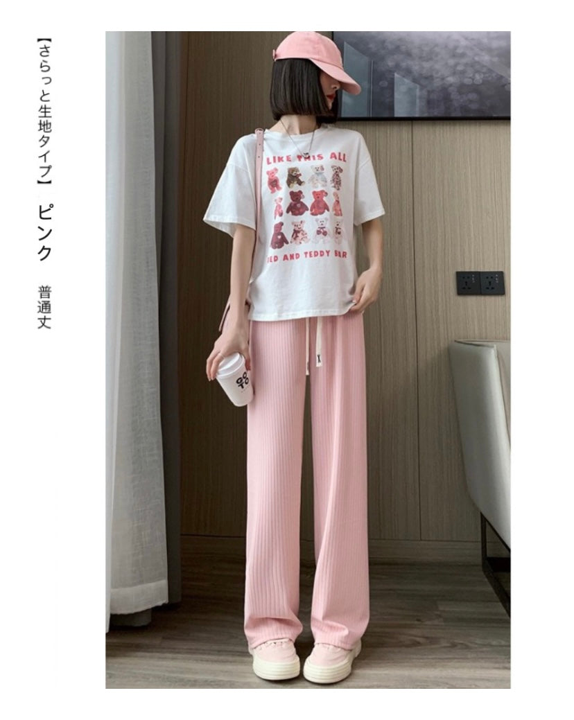 短め丈Lサイズ　最安値挑戦、２９９９円商品ーー１６９９円。さらてろタイプ登場 パンツ レディース 春 夏 リブ ワイドパンツ 涼しい ワンマイルウェア 低身長 高身長 ワイド ゆったり 大きいサイズ 小さいサイズ カジュアル 部屋着 楽ちん【素材イージーワイドパンツ】