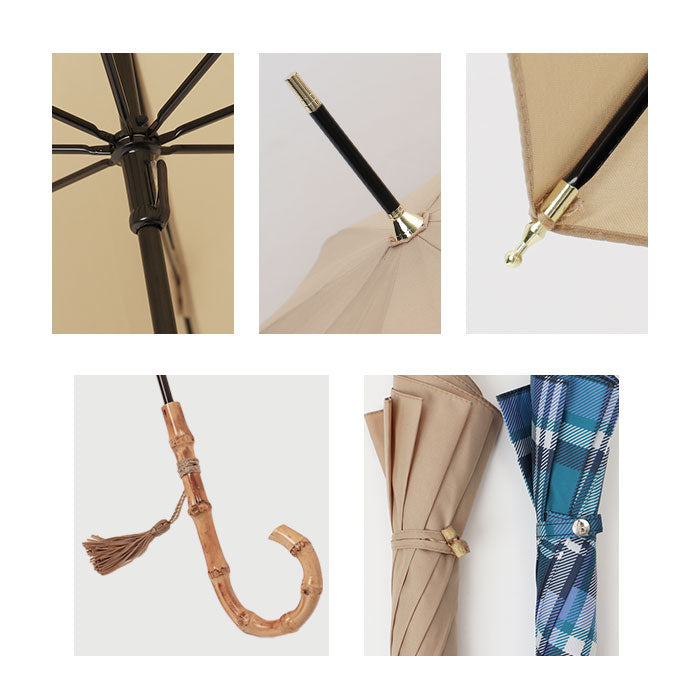 【プレーンカラー/ベージュ・長傘】 ビコーズ 傘 because 通販 雨傘 長傘 晴雨兼用 UVカット 日傘 58cm 58センチ 手開き バンブーハンドル かさ カサ おしゃれ 大人 かわいい シンプル 雨具 B-1348 レディース雨傘