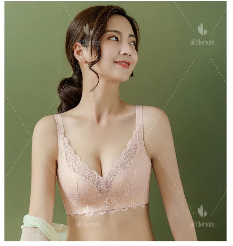 36/80薄手パット ベージュ/ノンワイヤー・育乳ブラジャー★レース　育乳　ノーワイヤー　ナイトブラジャー　脇高ブラ　セクシー 谷間　盛れる　補正ブラ