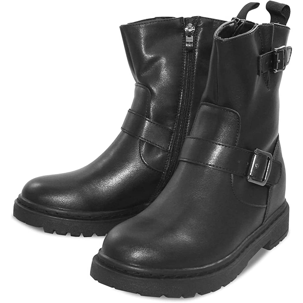 【BLACK・38(24cm)】 ブーツ レディース 通販 ショートブーツ エンジニアブーツ bullet jam バレットジャム BJ-18112 ワークブーツ ブランド ブラック 黒 ミドル丈ブーツ インヒール カジュアルシューズ