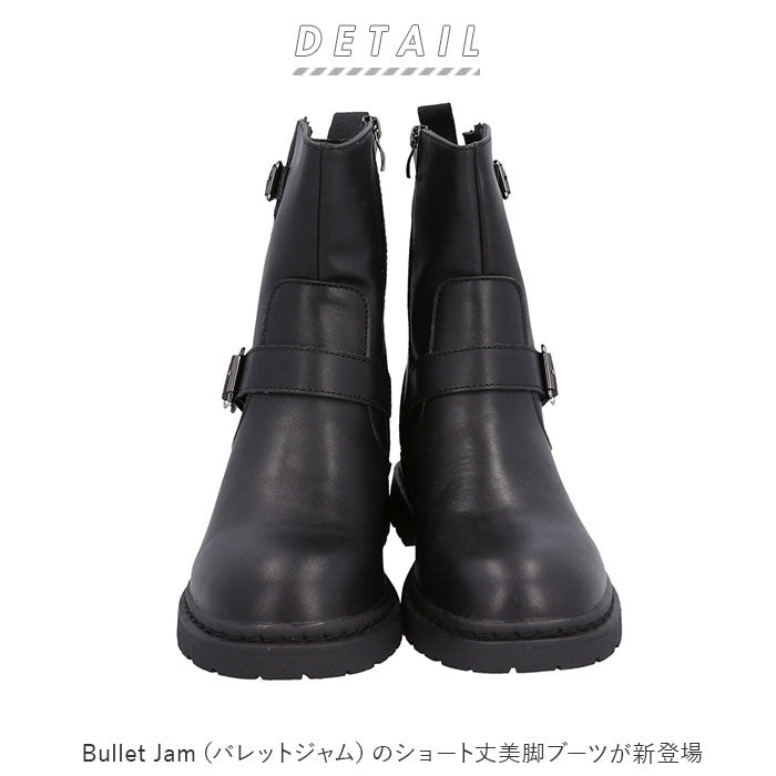 【BLACK・38(24cm)】 ブーツ レディース 通販 ショートブーツ エンジニアブーツ bullet jam バレットジャム BJ-18112 ワークブーツ ブランド ブラック 黒 ミドル丈ブーツ インヒール カジュアルシューズ