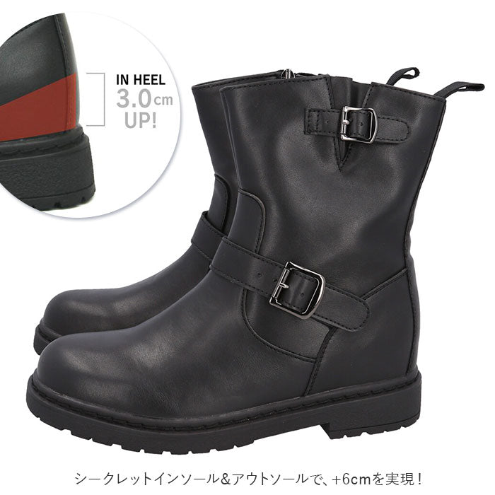 【BLACK・38(24cm)】 ブーツ レディース 通販 ショートブーツ エンジニアブーツ bullet jam バレットジャム BJ-18112 ワークブーツ ブランド ブラック 黒 ミドル丈ブーツ インヒール カジュアルシューズ
