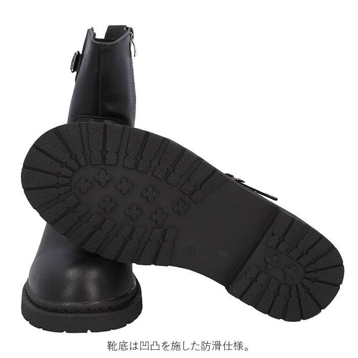 【BLACK・38(24cm)】 ブーツ レディース 通販 ショートブーツ エンジニアブーツ bullet jam バレットジャム BJ-18112 ワークブーツ ブランド ブラック 黒 ミドル丈ブーツ インヒール カジュアルシューズ