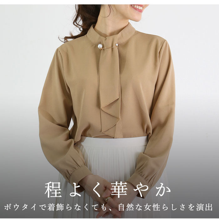【ホワイト・XLサイズ】 ボウタイ ブラウス 長袖 通販 レディース オフィス ボウタイブラウス シャツ パール シンプル 通勤 通学 ビジネス カジュアル 上品 きれいめ フォーマル 入学式 入園式 卒業式 卒園式