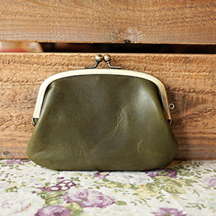 ハンドメイド 牛ヌメ革の本革親子がま口長財布 （がま口 二つ折り財布  