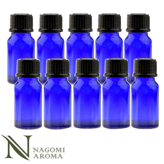 遮光ビン 10ml（ブルー） 10本セット黒キャップ＆ヴァーティカルドロッパー 【 遮光瓶 ガラス瓶 薬瓶 調合　保存 アロマオイル エッセンシャルオイル 精油 キャリアオイル 香水 手作り コスメ ハンドメイド 蓋付 コバルト 】