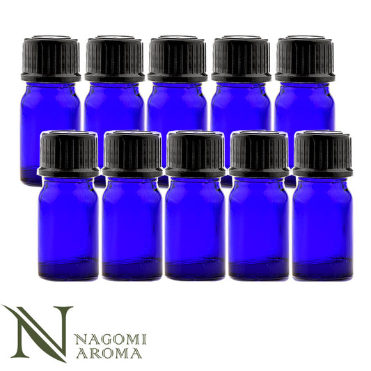 遮光ビン 5ml（ブルー） 10本セット黒キャップ＆ヴァーティカルドロッパー 【 遮光瓶 ガラス瓶 薬瓶 保存 アロマオイル エッセンシャルオイル キャリアオイル フレグランスオイル 精油 香水 手作り コスメ ハンドメイド 蓋付 コバルト 】