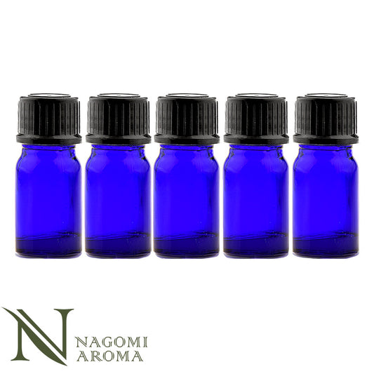 遮光瓶 遮光ビン 5ml （ブルー）× 5本 セット 黒キャップ＆ヴァーティカルドロッパー 【 アロマオイル エッセンシャルオイル ガラス瓶 蓋付 コバルト キャリアオイル フレグランスオイル 精油 香水 手作り コスメ ハンドメイド 】