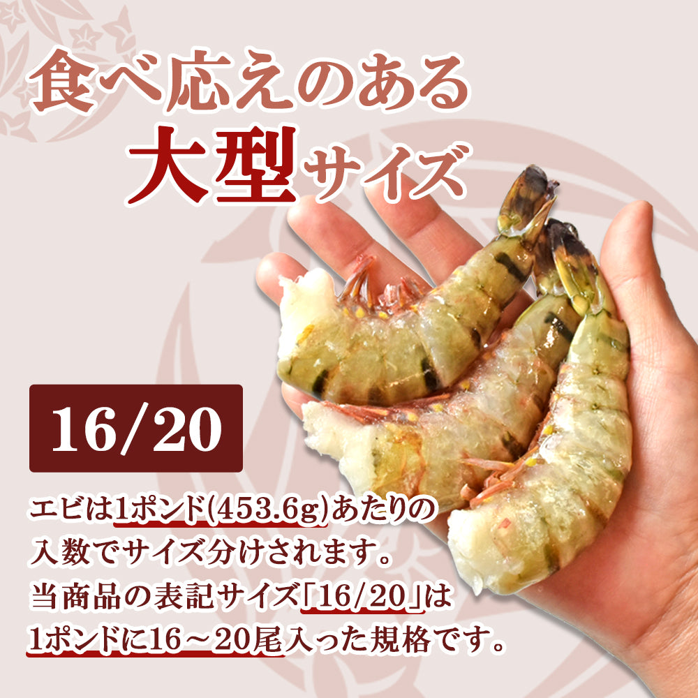 500g 特大ブラックタイガー 無頭 殻付き