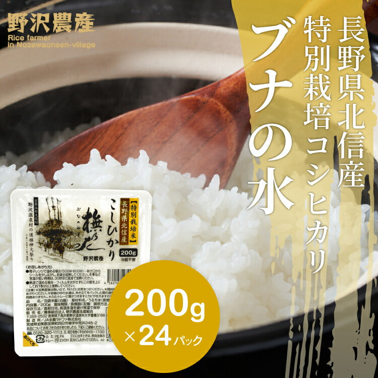 パックご飯 200g × 24パック コシヒカリ こしひかり パックライス パックごはん 特別栽培米 白米 ブナの水 特A産地 長野県産 米 ギフト 北信産 パック御飯 お米 保存食 まとめ買い 送料無料