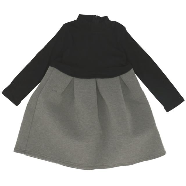 【ブラックXグレー・120CM】 子供服 ワンピース 長袖 通販 フォーマル 黒 ブラック ドレス 子供 女の子 ピアノ 発表会 入園式 卒園式 入学式 セレモニードレス おしゃれ かわいい シンプル 無地 可愛い 七五三