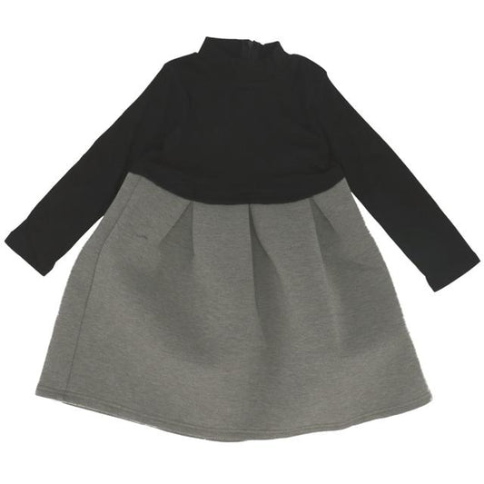 【ブラックXグレー・120CM】 子供服 ワンピース 長袖 通販 フォーマル 黒 ブラック ドレス 子供 女の子 ピアノ 発表会 入園式 卒園式 入学式 セレモニードレス おしゃれ かわいい シンプル 無地 可愛い 七五三