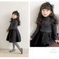 【ブラックXグレー・120CM】 子供服 ワンピース 長袖 通販 フォーマル 黒 ブラック ドレス 子供 女の子 ピアノ 発表会 入園式 卒園式 入学式 セレモニードレス おしゃれ かわいい シンプル 無地 可愛い 七五三