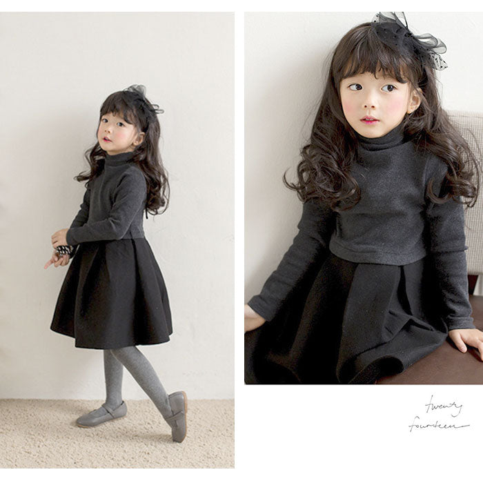 【ブラックXグレー・120CM】 子供服 ワンピース 長袖 通販 フォーマル 黒 ブラック ドレス 子供 女の子 ピアノ 発表会 入園式 卒園式 入学式 セレモニードレス おしゃれ かわいい シンプル 無地 可愛い 七五三