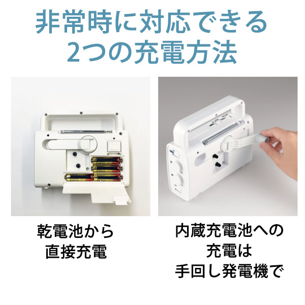 防災クロック(AM/FMラジオ/ワイドFM対応 手動発電機内蔵 携帯電話充電用出力端子USB Type-A) [4RQ001-003]