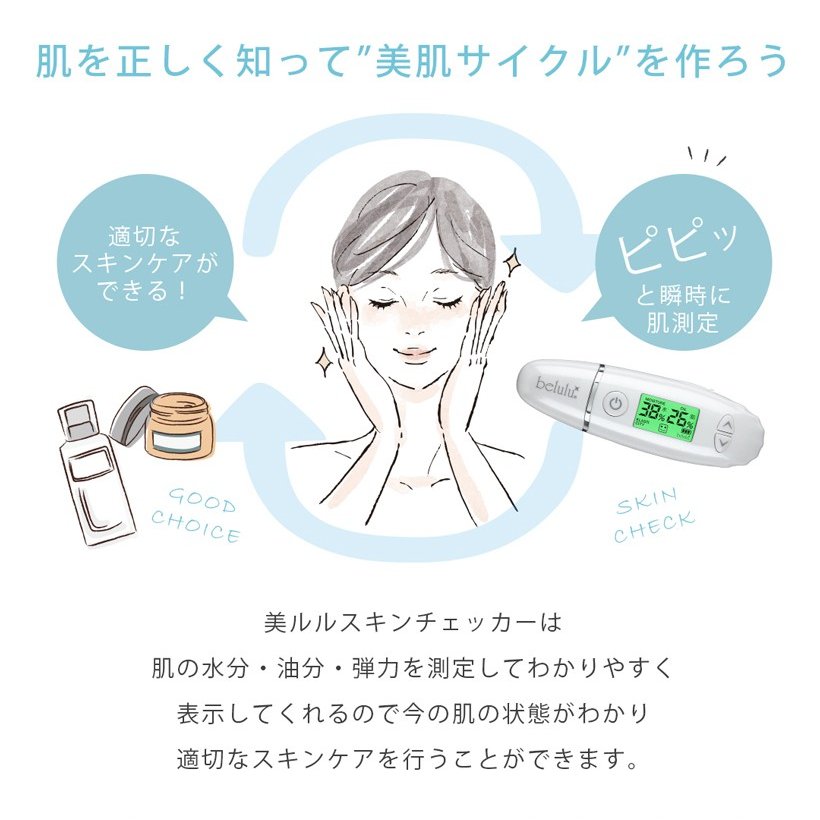 スキンチェッカー【美ルル スキンチェッカー】肌チェッカー 肌診断 肌測定 肌質 水分量 油分量 ハリ 弾力 うるおい チェック belulu skin checker マスク 肌荒れ