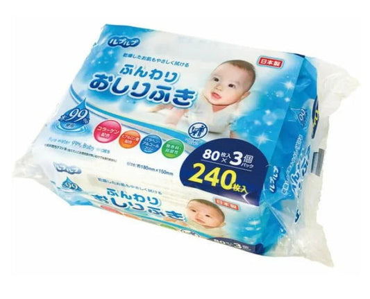 ライフ堂 水９９％　弱酸性ふんわりおしりふき　８０枚x３Ｐx 12パックセット（ケース販売）【宅配便】
