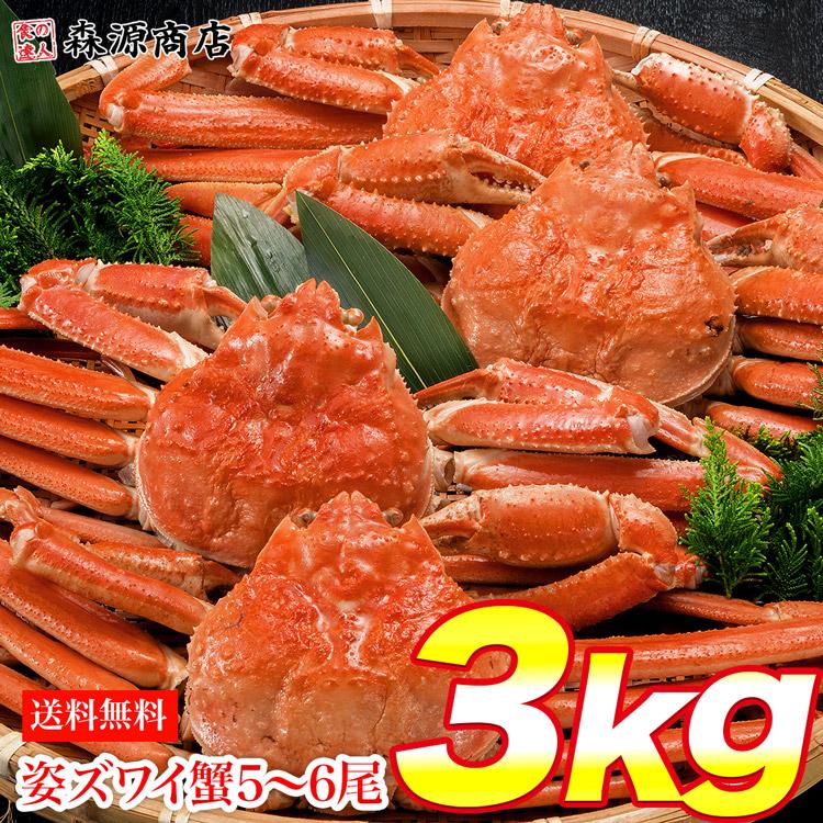 【5人でシェア買いでお得】かに 蟹 姿ずわいがに 3kg セット (5?6尾) 送料無料 冷凍便 かにみそ ズワイガニ カニ