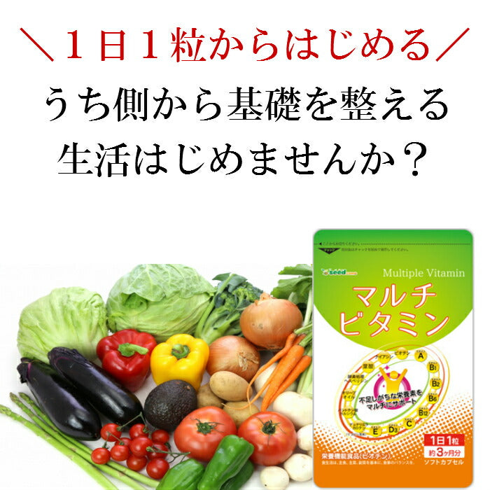 【100円シェア買い】マルチビタミン ≪約1ヶ月分≫ ネコポス送料無料  日時指定不可　サプリ/ビタミンサプリ/ミネラル ビタミン 葉酸 ナイアシン ビオチン パントテン酸 ヘスペリジン レシチン デュナリエラカロテン【ご新規さんとシェア買い】
